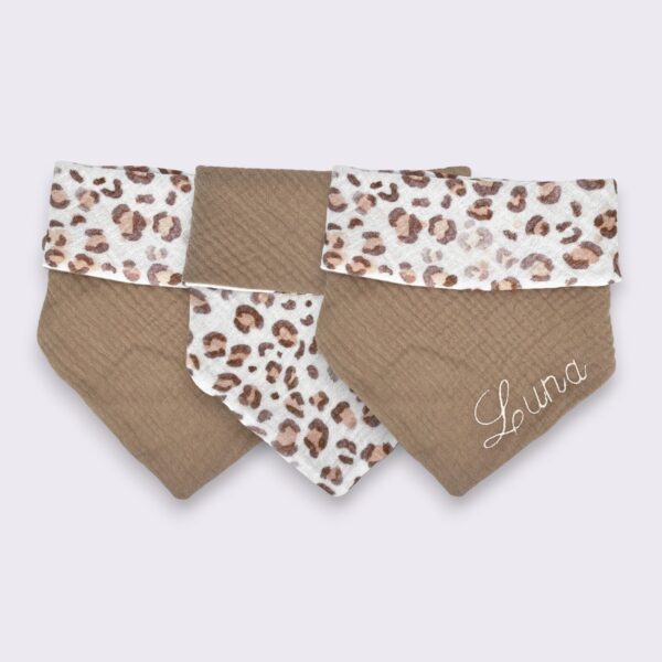 Bestickbares Bandana Hundehalstuch Leopard Animal-Print Braun zum knoten